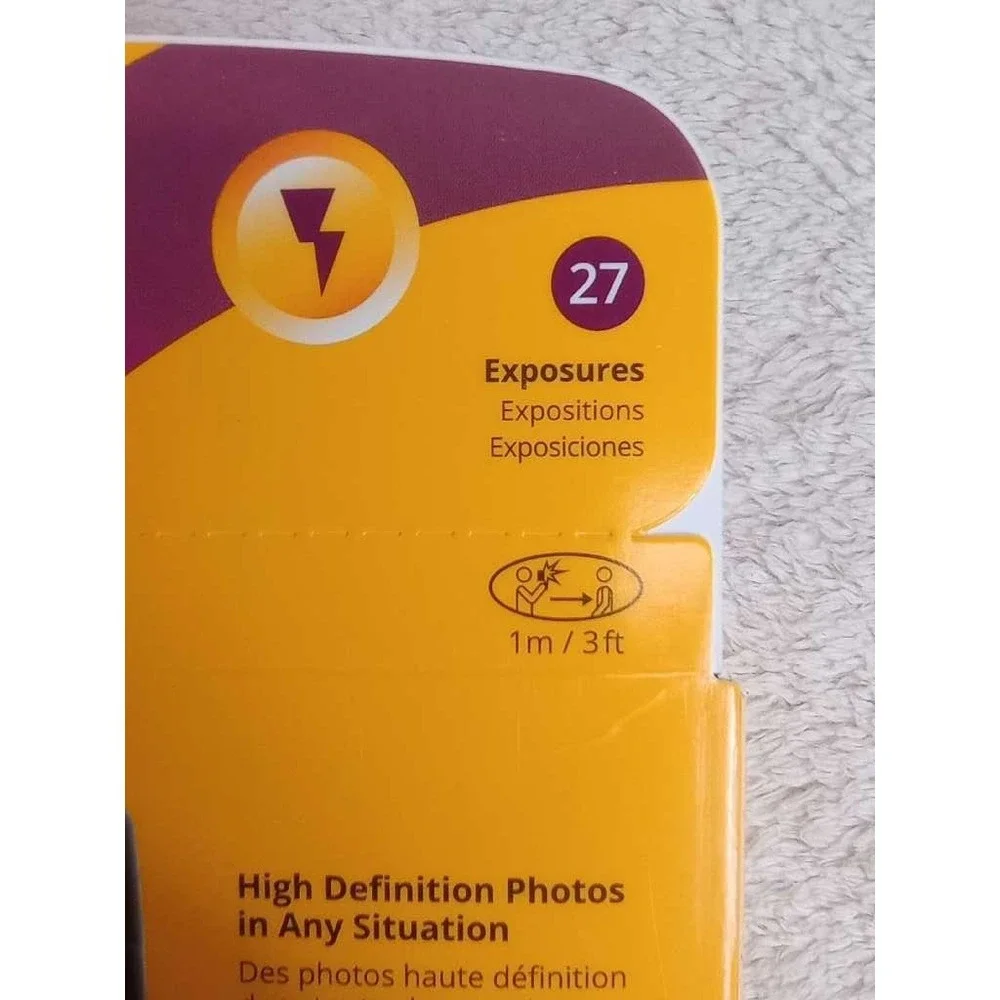 Kodak Power Flash 27 Exposure Disposable Camera Yellow Purple NIB