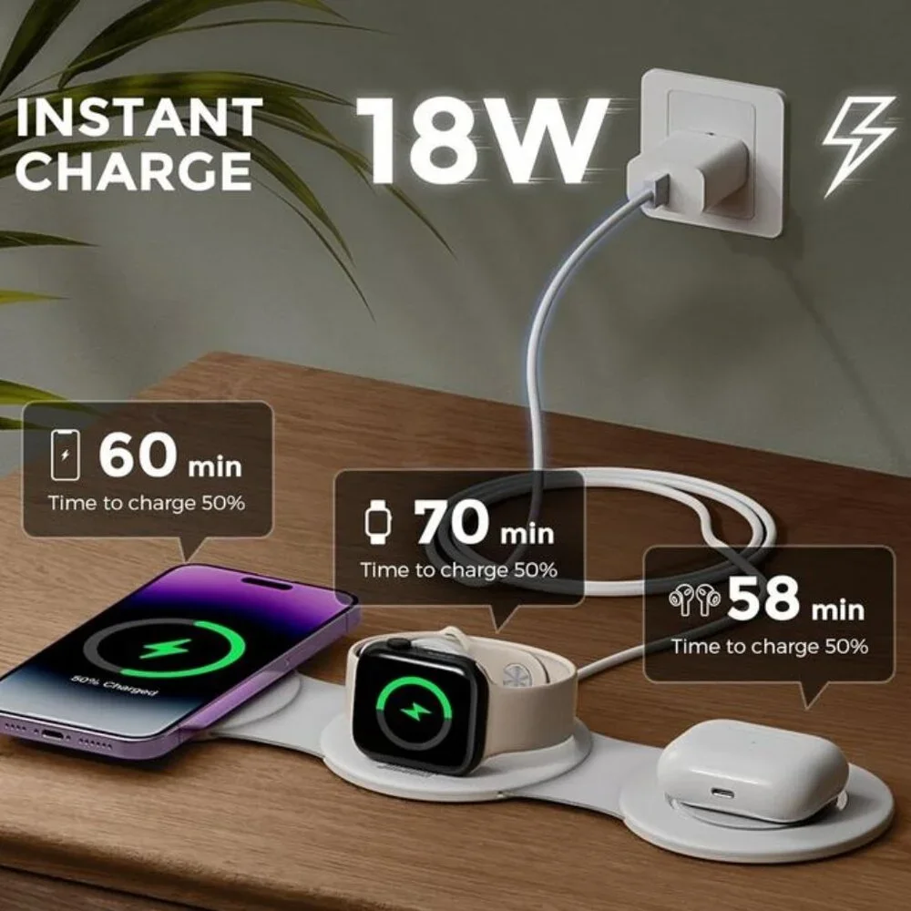 Hicober 3 in 1 Wireless Charging Station for iPhone Airpods watch Magnetic NEW