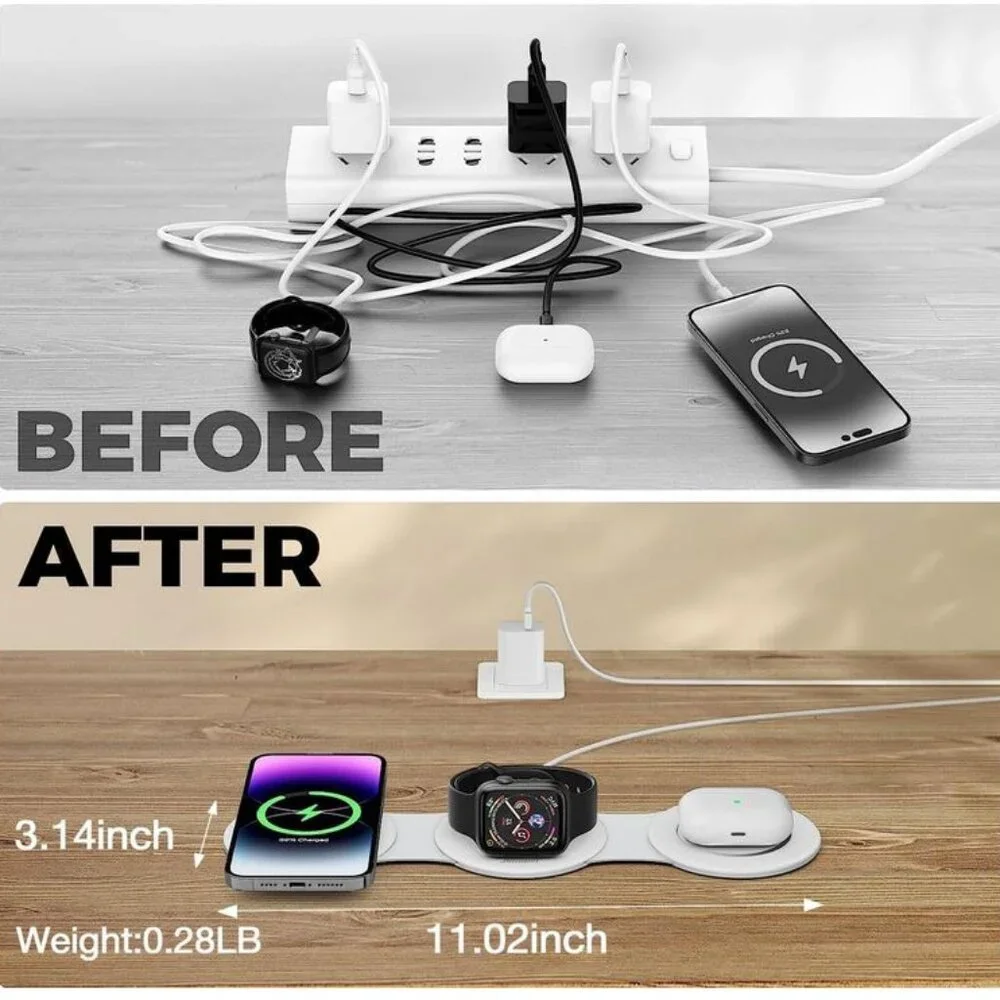 Hicober 3 in 1 Wireless Charging Station for iPhone Airpods watch Magnetic NEW