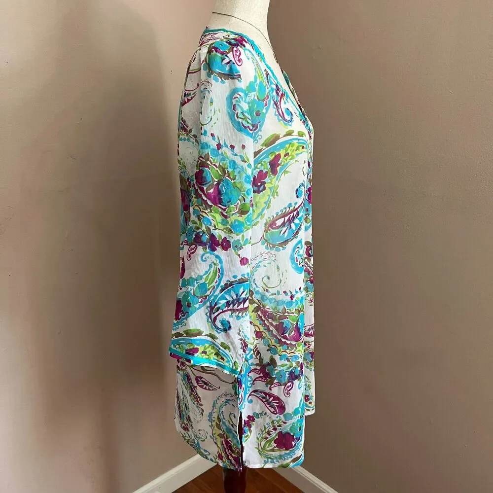 Tommy Bahama Paisley Tunic Cover Up Resort Beach Vacation Blue Purple Size L