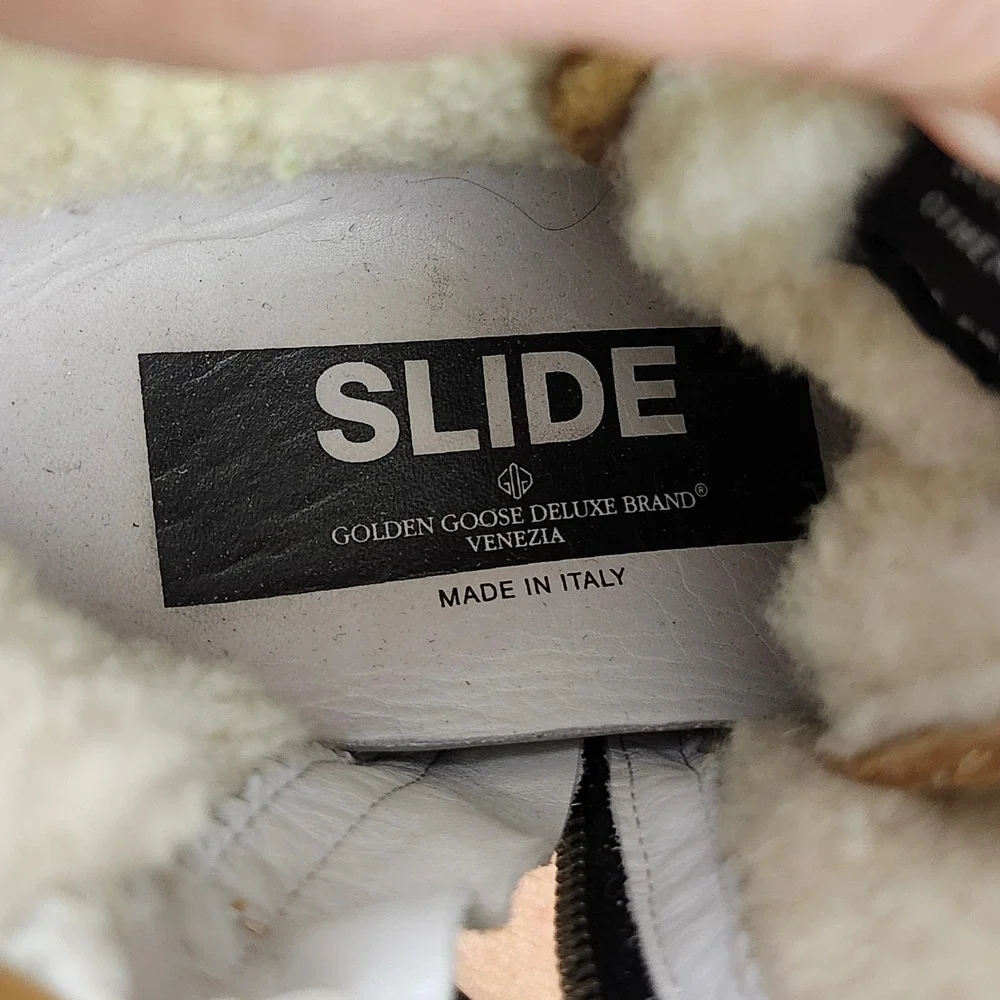 Golden Goose Slide Tan Suede Shearling Lined High Top Sneakers Silver Star 37