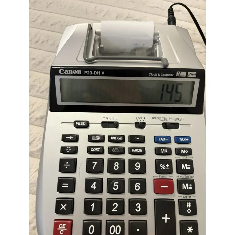 Canon P23-DH V Printing Calculator 12 Digit 2-Color Print w/ Adapter Tested