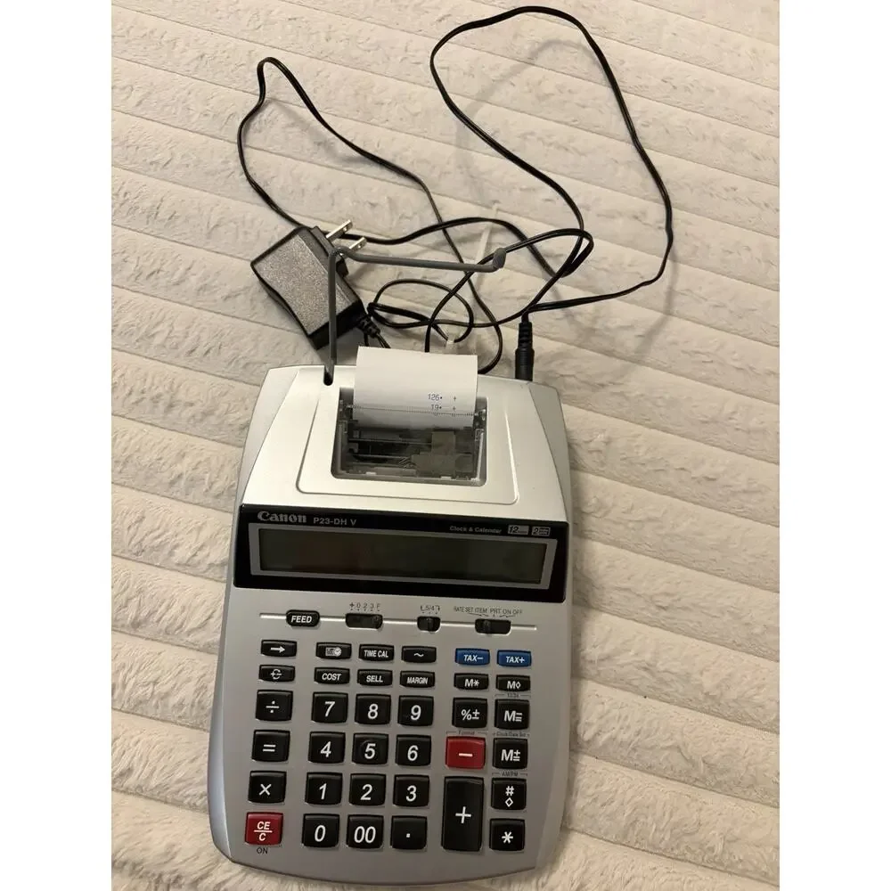 Canon P23-DH V Printing Calculator 12 Digit 2-Color Print w/ Adapter Tested