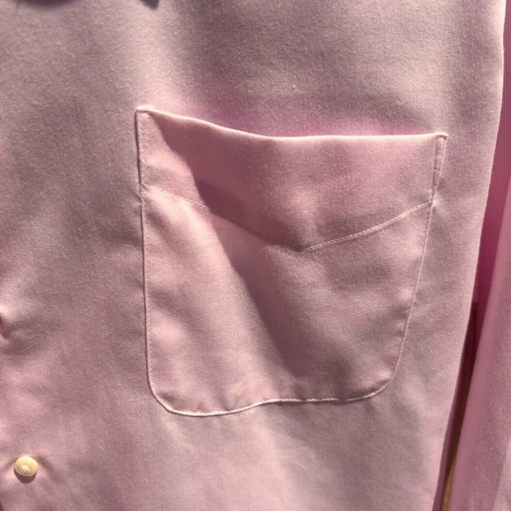 Dress Shirt Mens XL 17 34/35 Pink Sateen Wrinkle Free Long Sleeve GOOD CONDITION