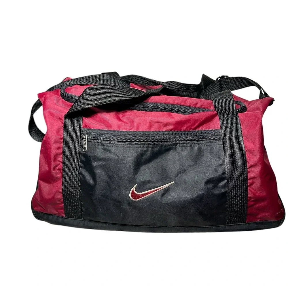 Nike Gym Duffel Bag Vintage 90s Y2K Red Black Travel Large 21