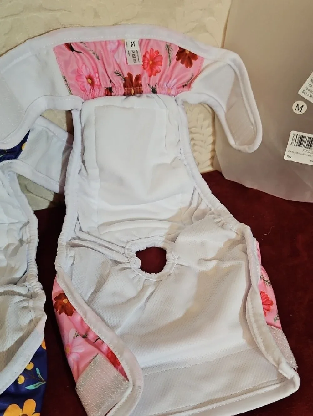 Reusable Floral Dog Cloth Diaper Cover - M Pink & Blue