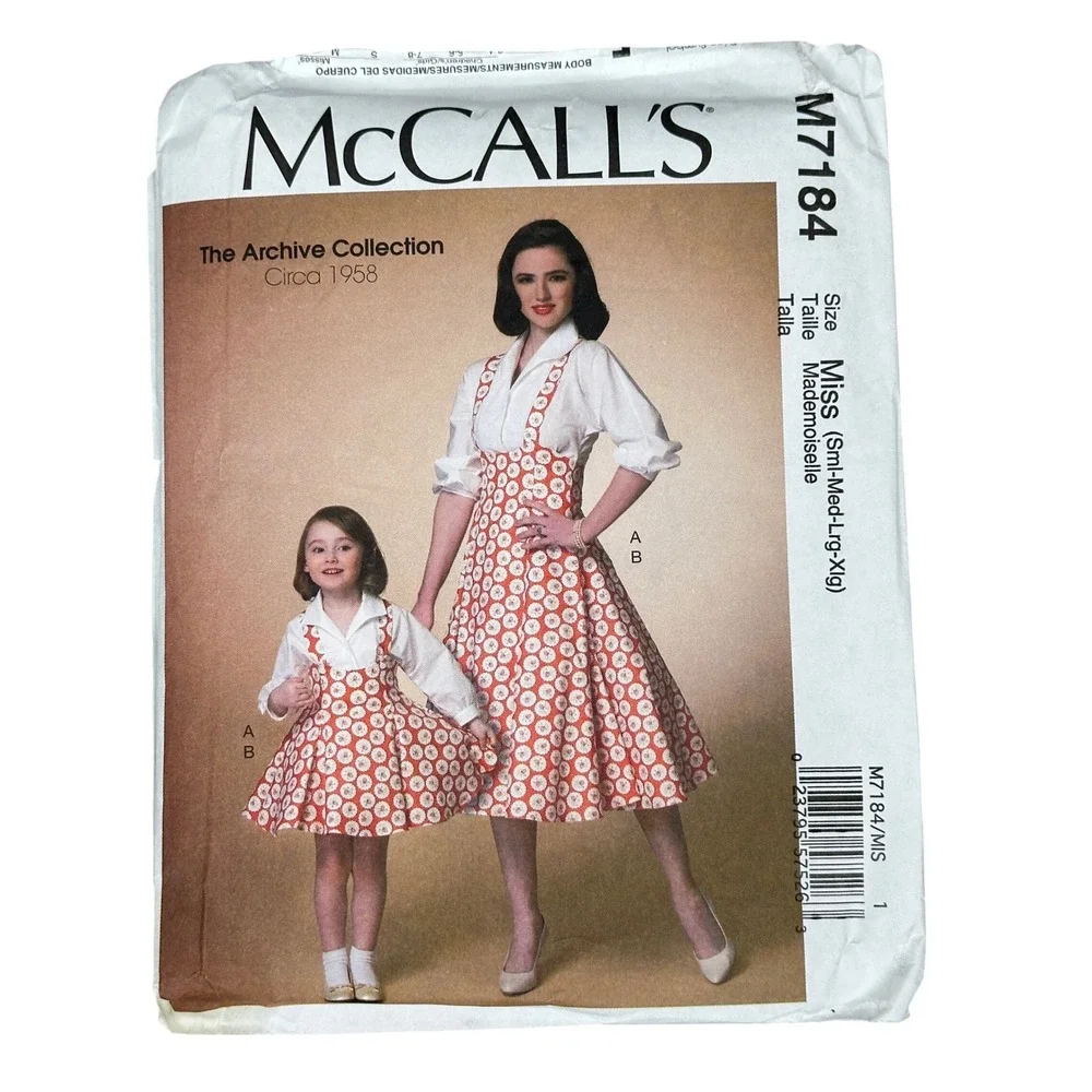 McCalls M7184 Sewing Pattern Misses Girls Jumper Dress 1958 Archive S-XL Uncut