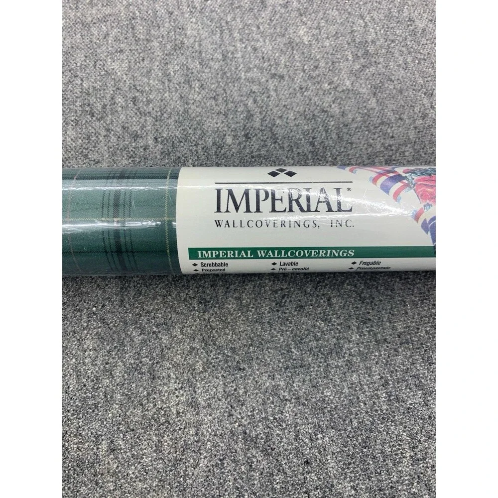 Plaid Wallpaper, Deep Green, Blue, Gold 56.37 sq ft Bolt by Imperial