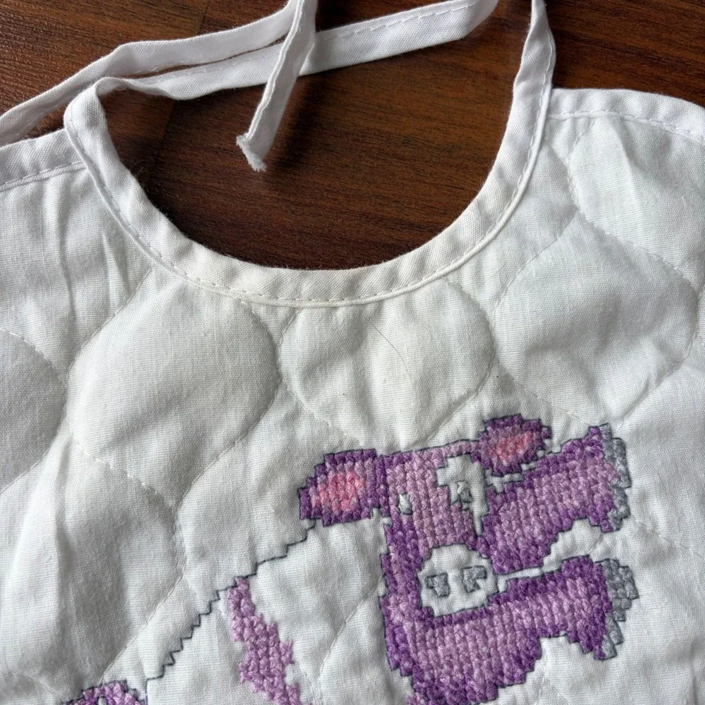 Baby‎ Ware Janlynn Quilted Bib Purple Cow Moon Stars Cross Stitch Tie