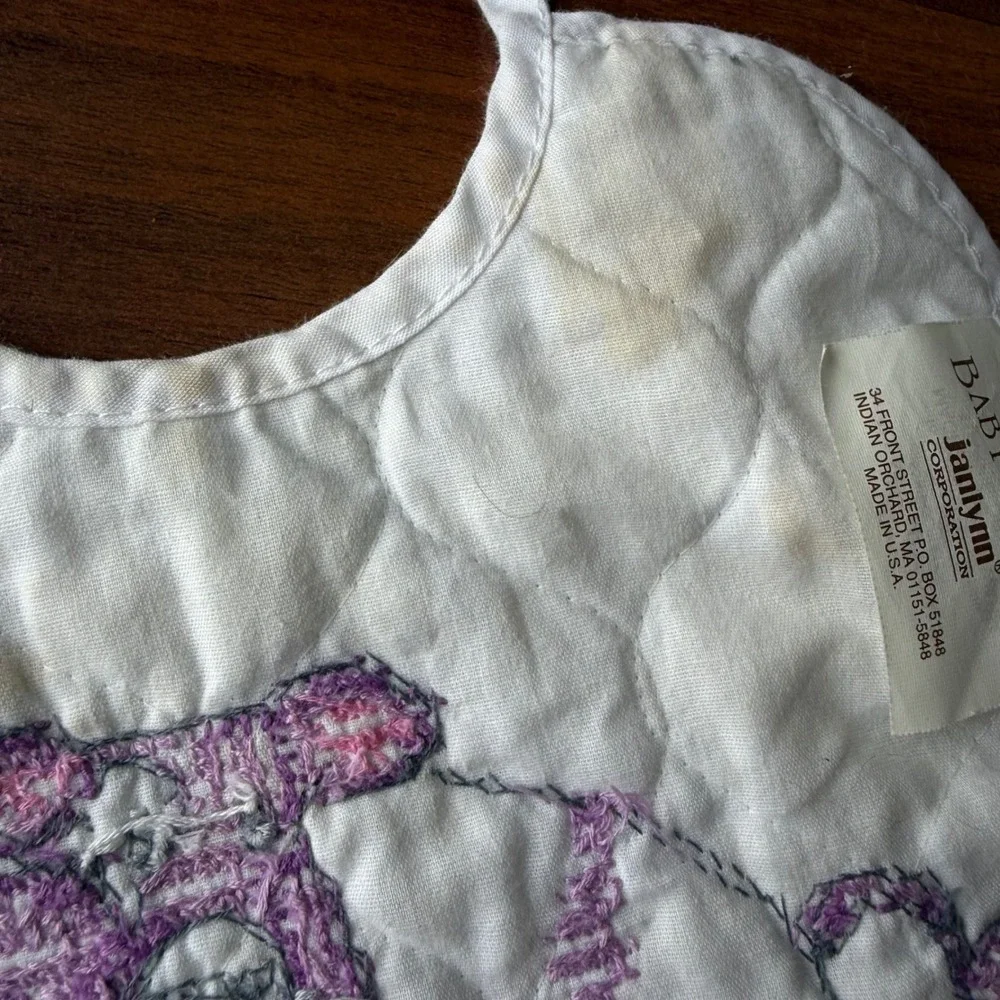 Baby‎ Ware Janlynn Quilted Bib Purple Cow Moon Stars Cross Stitch Tie