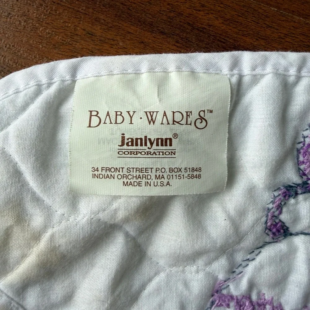 Baby‎ Ware Janlynn Quilted Bib Purple Cow Moon Stars Cross Stitch Tie