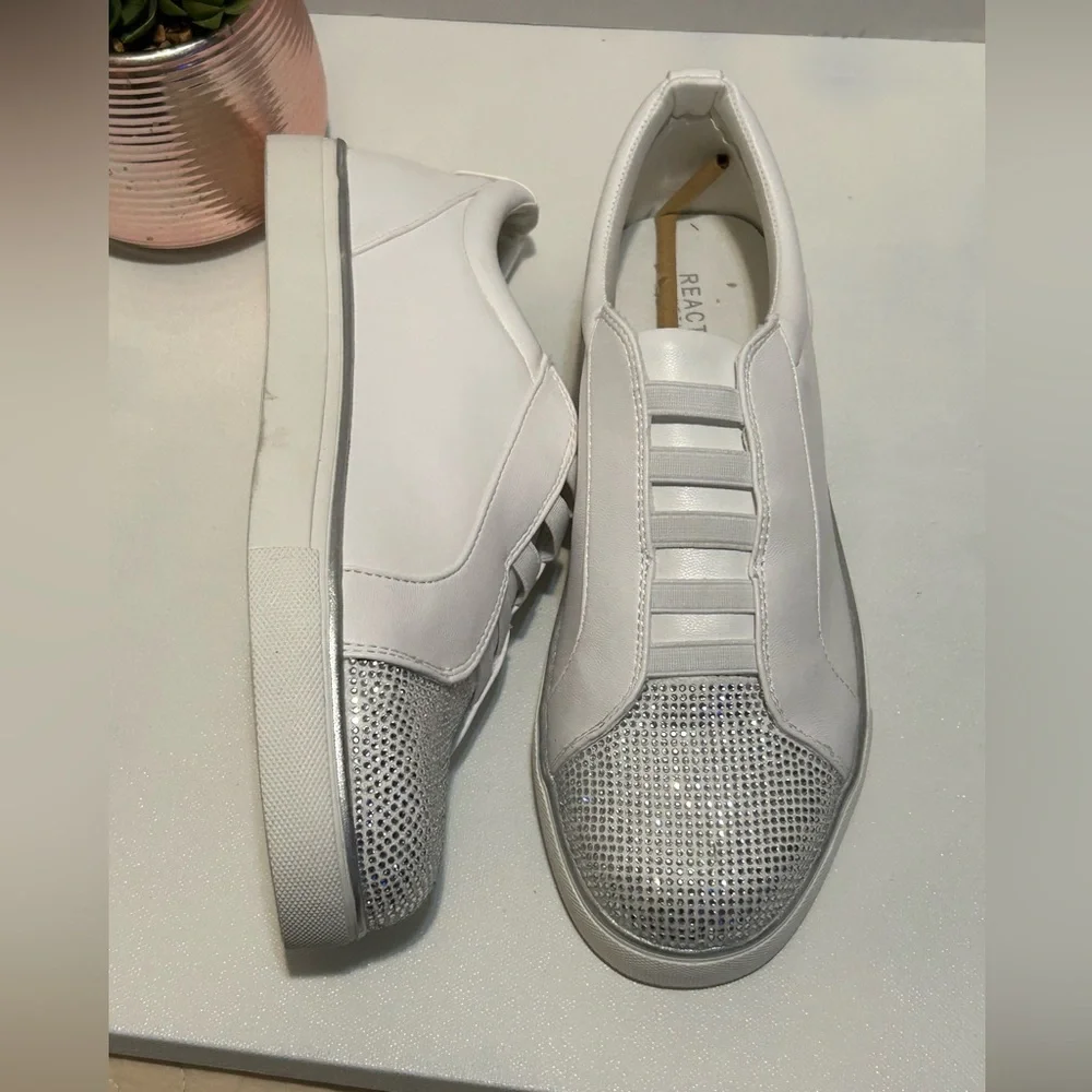Kenneth Cole White and Silver Embellished Sneakers