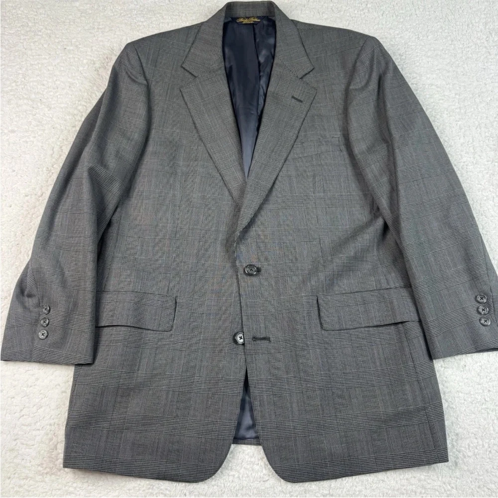 Vtg Brooks Brothers Blazer Plaid Wool‎ Sport Coat Jacket 41R USA Brown