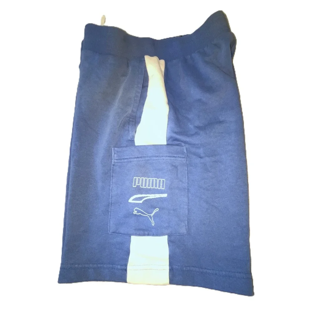 Puma Men's Blue & White‎ Logo Athletic Shorts Training Gym Activewear Medium