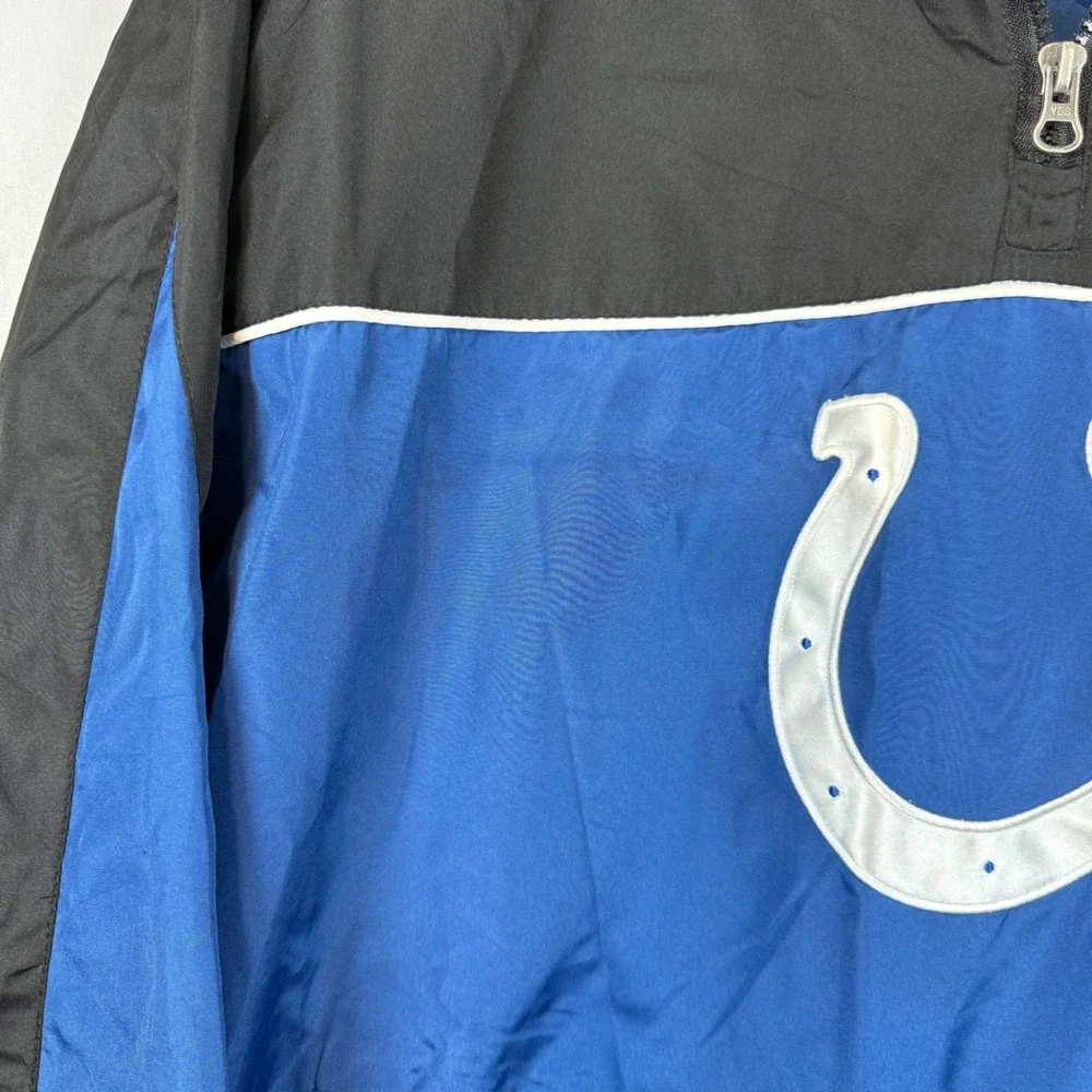 Indianapolis Colts NFL Pullover Windbreaker Quarter Zip Jacket Mens M Black Blue