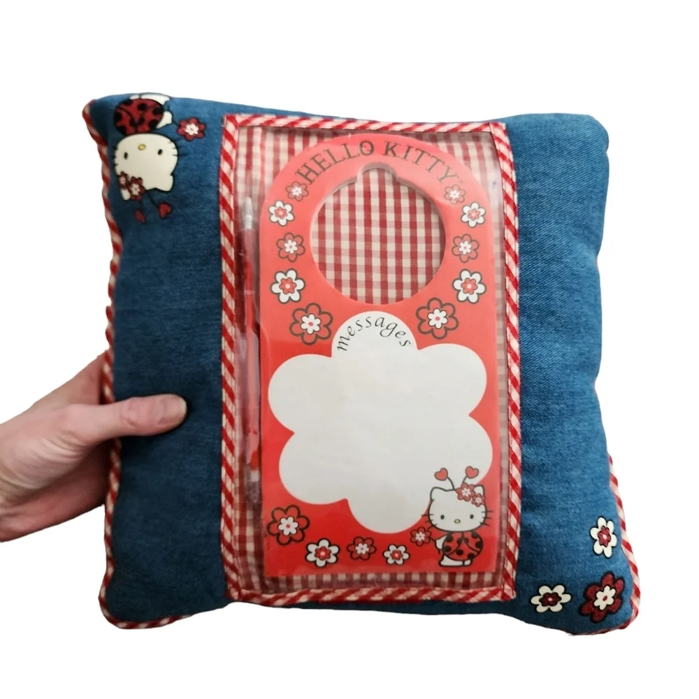 SANRIO x HELLO KITTY x VINTAGE Denim Lady‎ Bug Pillow, Note Door Hanger & Pen