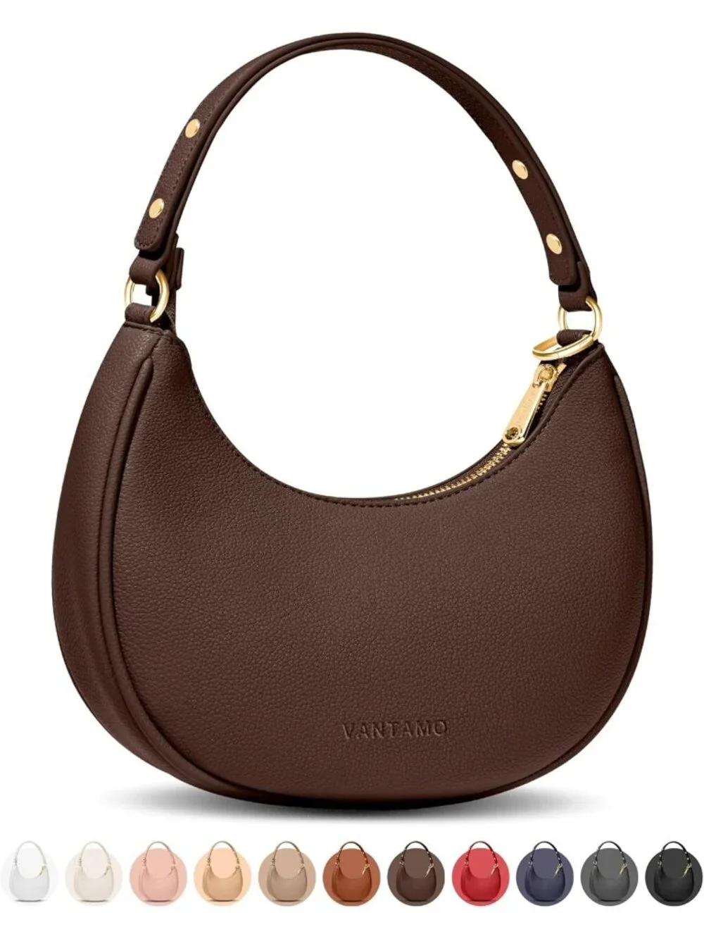 Vantamo Women's Bag Brown Half Moon Clutch with Anti-Theft Clip for Extra Safety