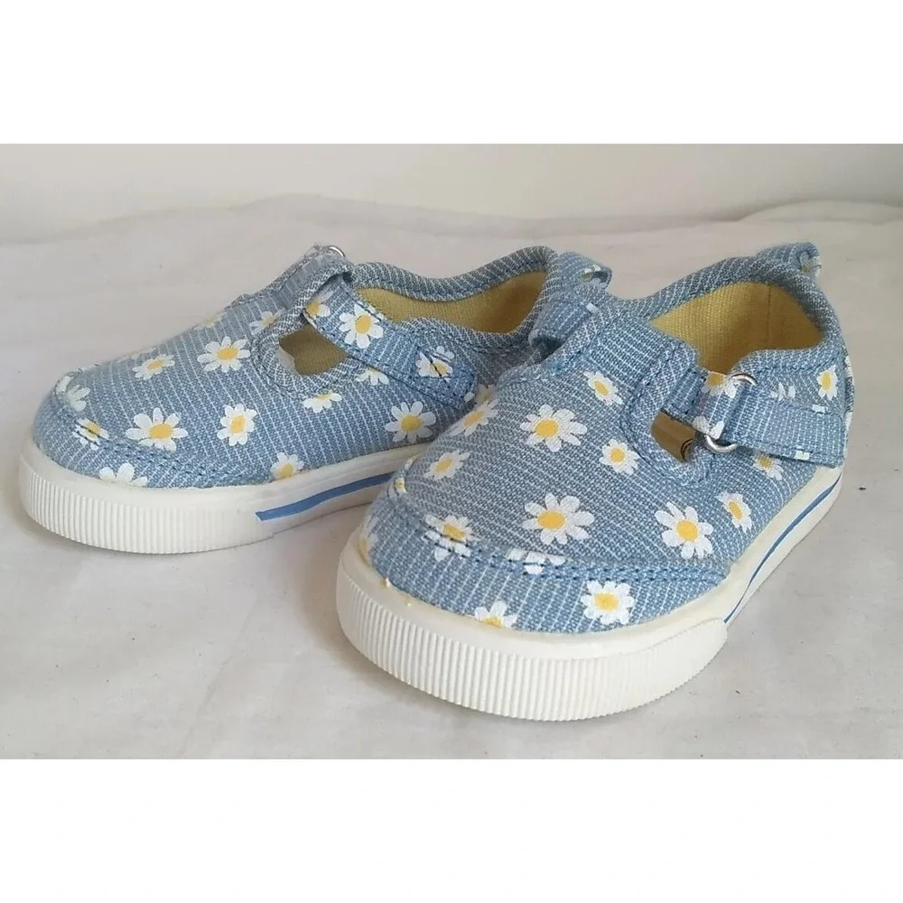 Girl's Mary Jane Loafers Shoes Size 4 Canvas Blue Daisy Print Wonder Nation READ