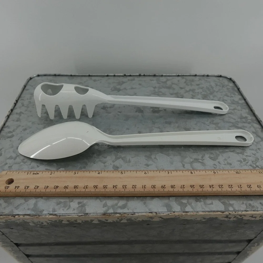 White Melamine Kitchen Utensil Set Pasta Server and Serving Spoon 11.5 Inch