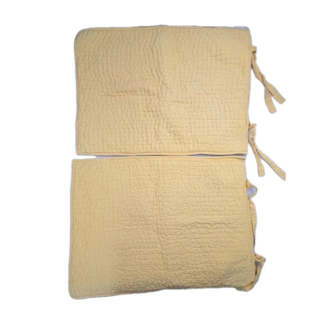 2 Pottery Barn Pick Stitch Quilted Standard Shams Cotton Linen Yellow Tie 2009