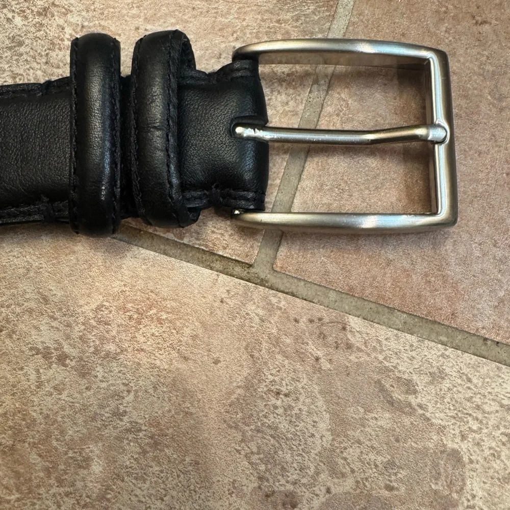 NWOT LEATHER HAND MADE Men’s Hand Polished Buckle Belt Black SZ 36 Luxury EUC