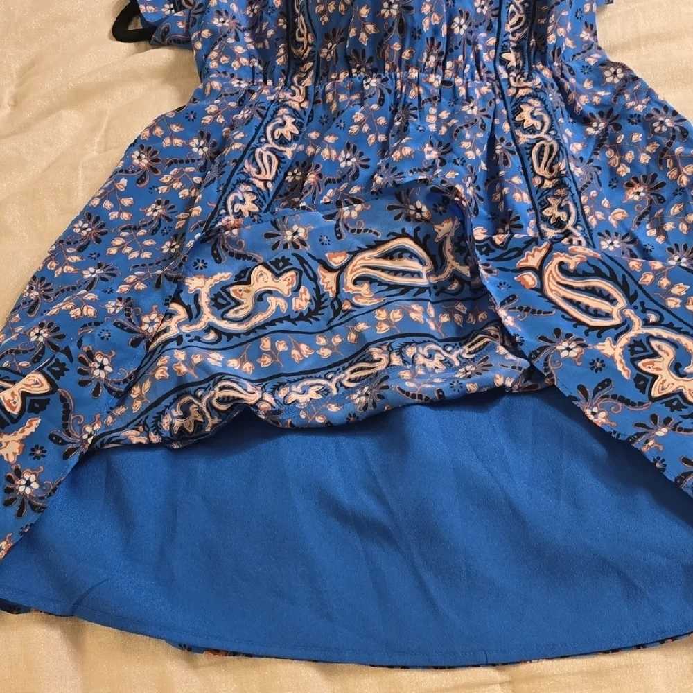J. Crew Silk Vibrant Blue Floral Mini Dress.