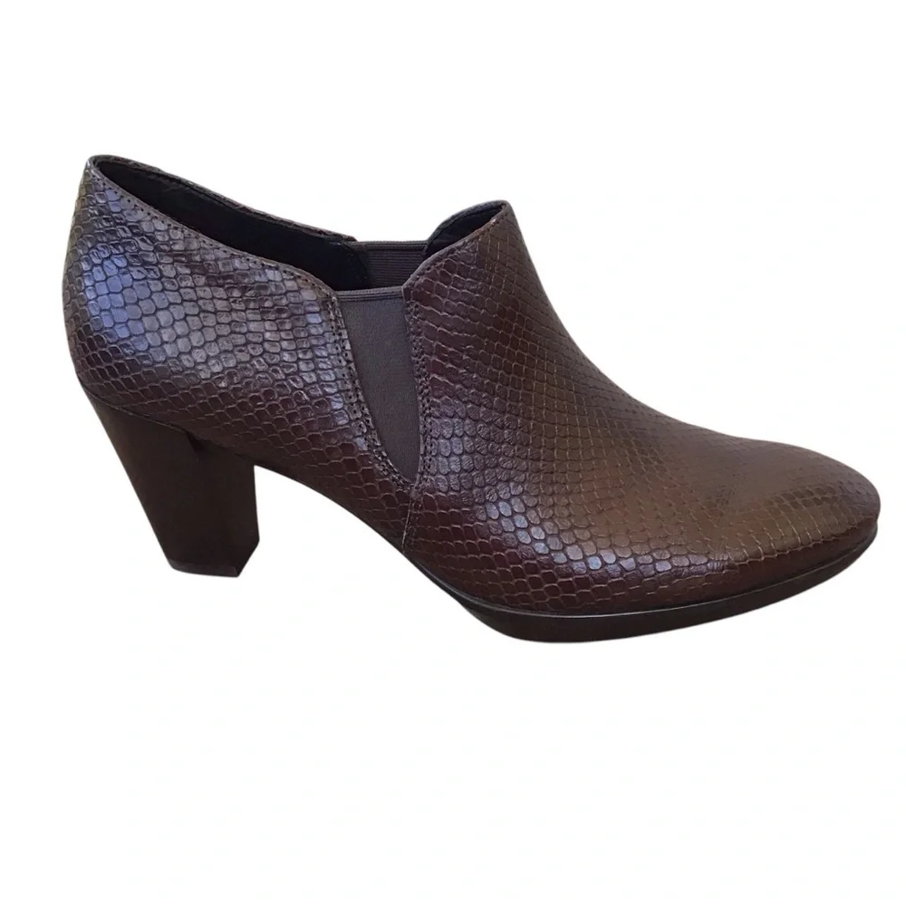 Ecco Shape 55 Plateau Stack Bootie Platform Brown Pump Size 39