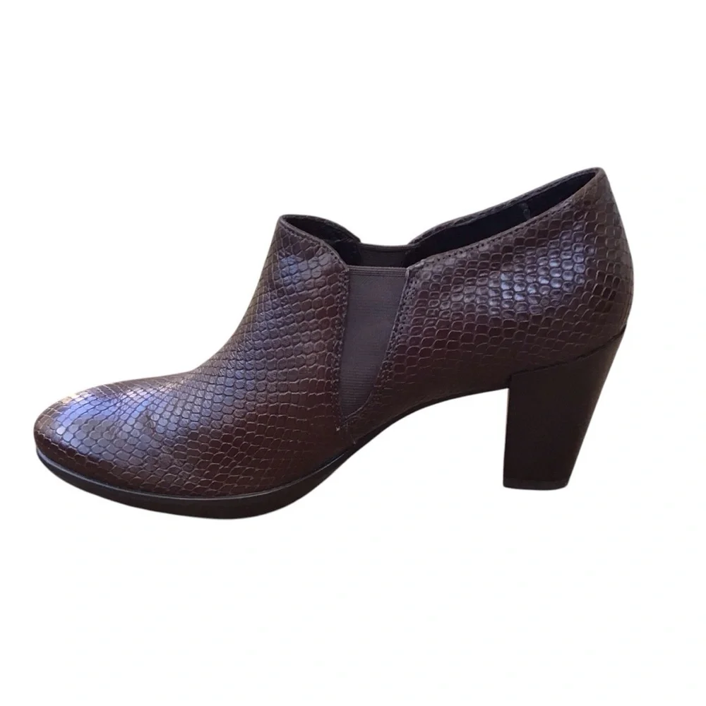 Ecco Shape 55 Plateau Stack Bootie Platform Brown Pump Size 39