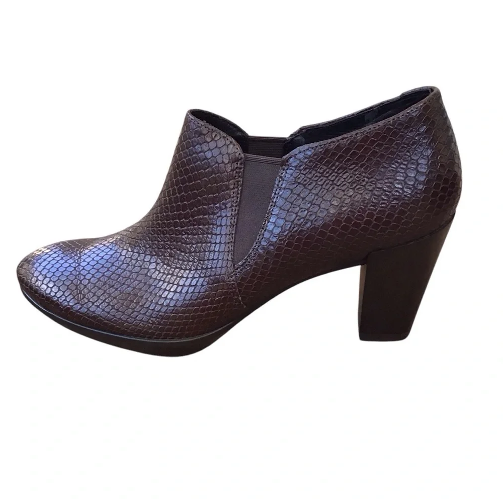Ecco Shape 55 Plateau Stack Bootie Platform Brown Pump Size 39