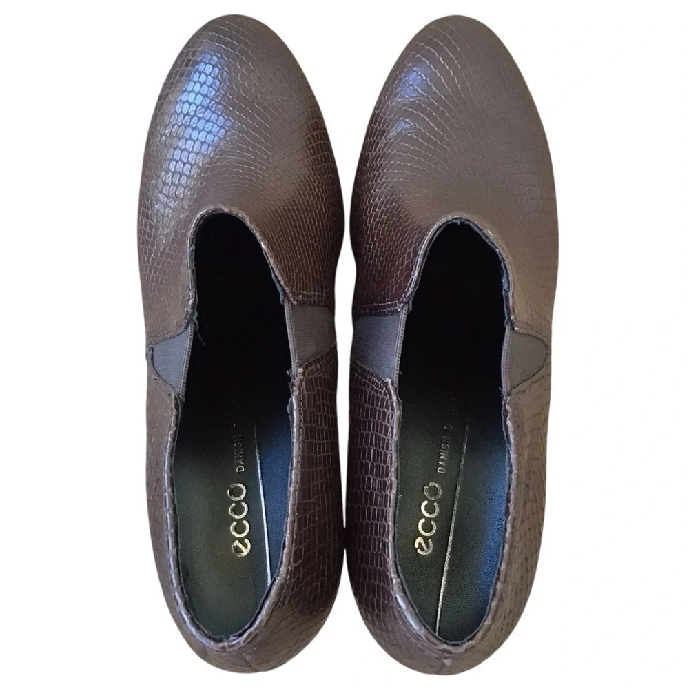 Ecco Shape 55 Plateau Stack Bootie Platform Brown Pump Size 39