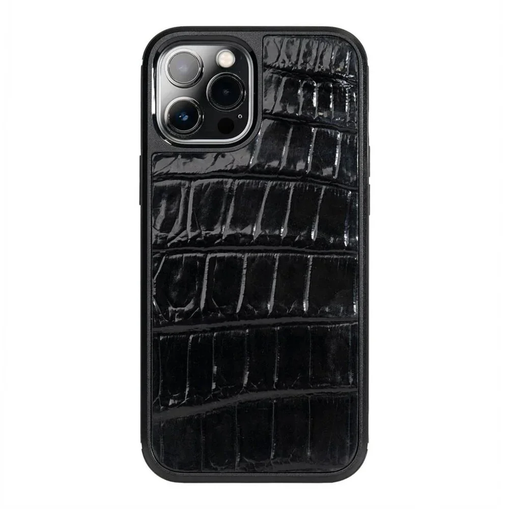 Handcrafted iPhone 12 Pro Max Case - Premium Alligator - Black Shiny