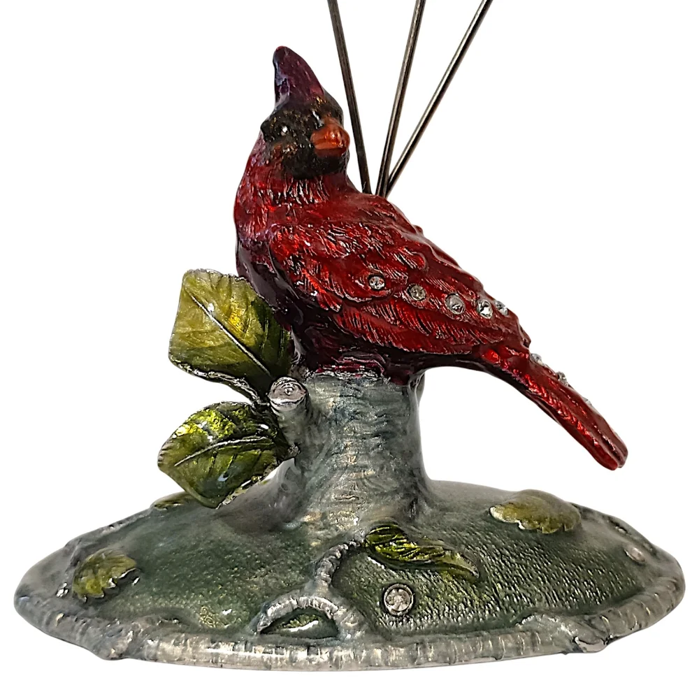 Cardinal Jeweled Enameled Photo Holder Paperweight Wired Metal Card‎ Picture Vtg