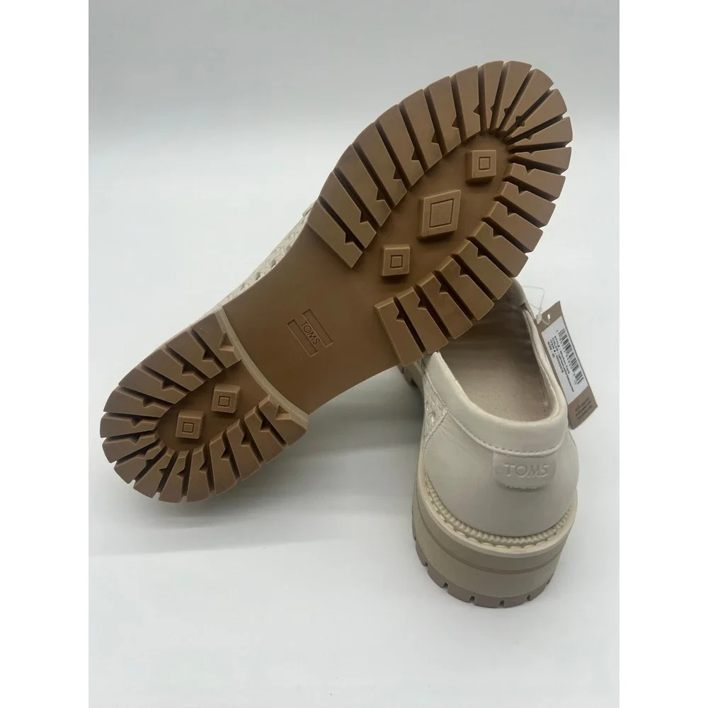 TOMS Women Cara Loafers Light Sand Leather Embossed Perf Lug Sole Size 10