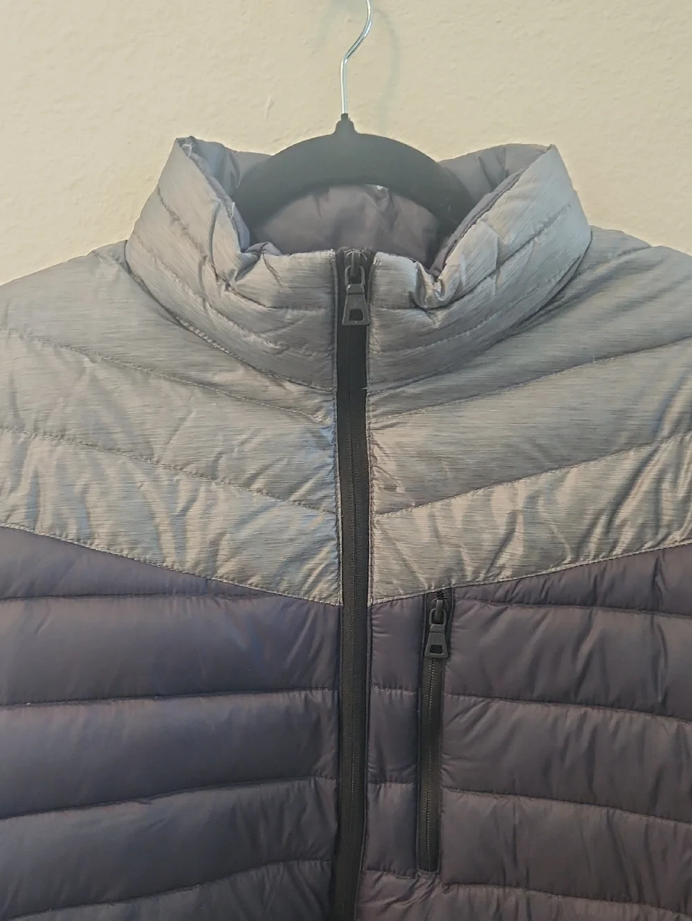 INC International Concepts Quilted Puffer Jacket in Gray and Navy