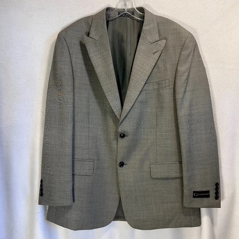 Gianelli Mens 42R Blazer Suit Jacket Italian 2‎ Button Wool Double Vent Gray NWT