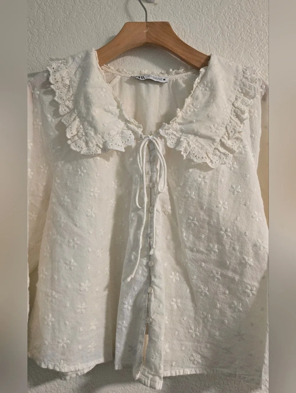 Zara Peter Pan Collar Embroidered Blouse