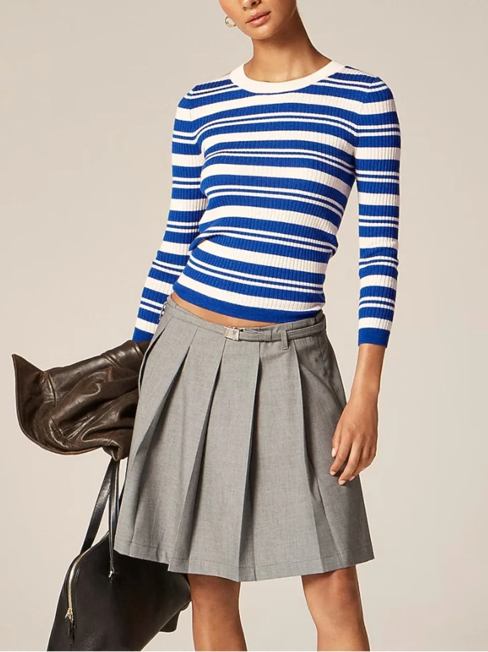 J.Crew Carolyn Merino Wool three-quarter sleeve stripe sweater size Medium