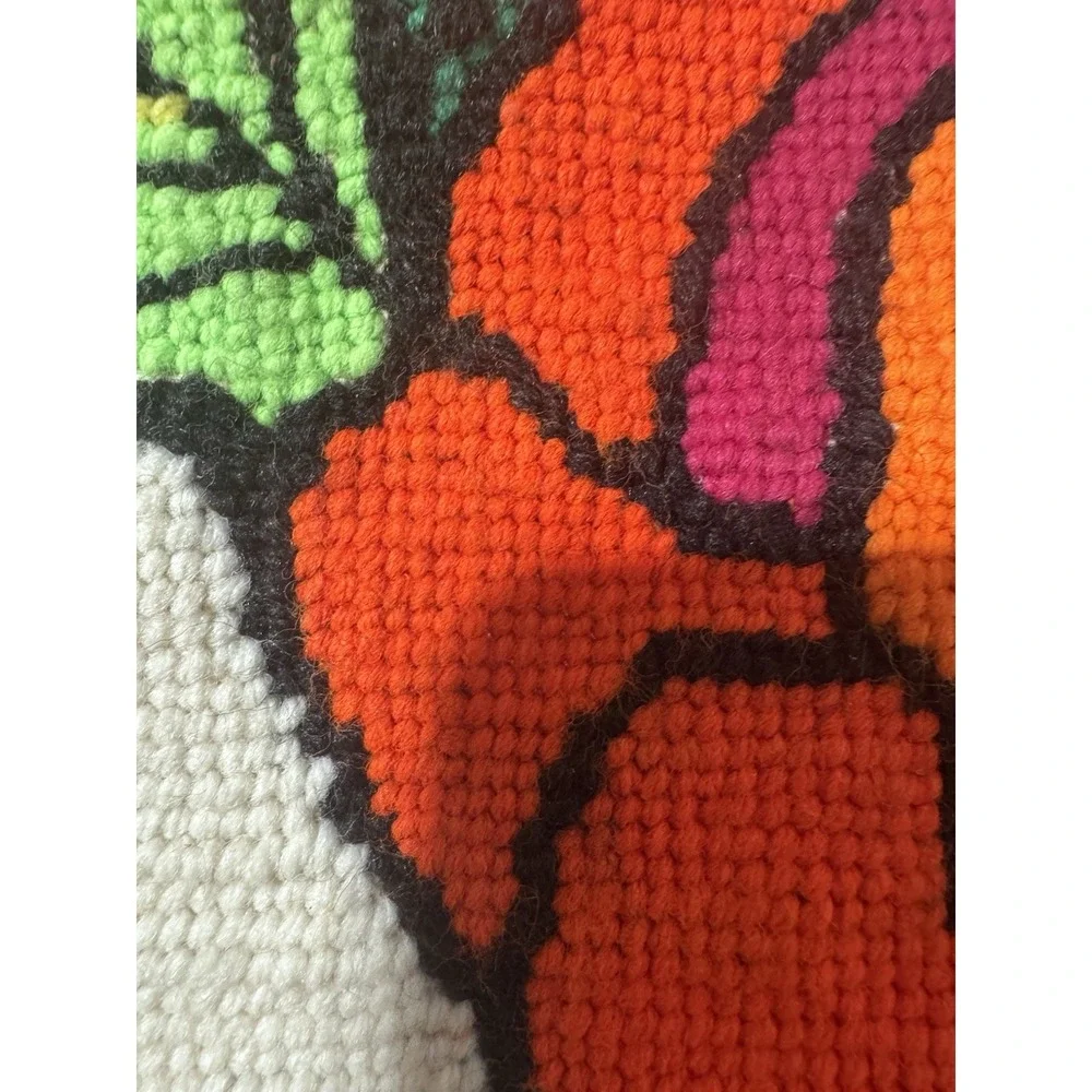 Vintage 1974 Finished Needlepoint Rose Framed Wall Art Retro 70s Punch Needle
