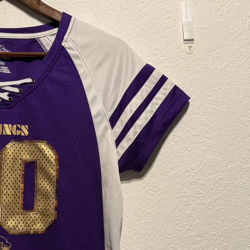Purple Gold Minnesota Vikings Women's Sports Top Sequins Lace-Up V Neck Size L