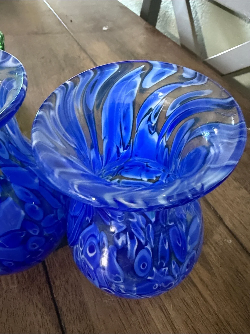 Hand-Blown Blue Art Glass Bud Vases - Pair 5 1/2''