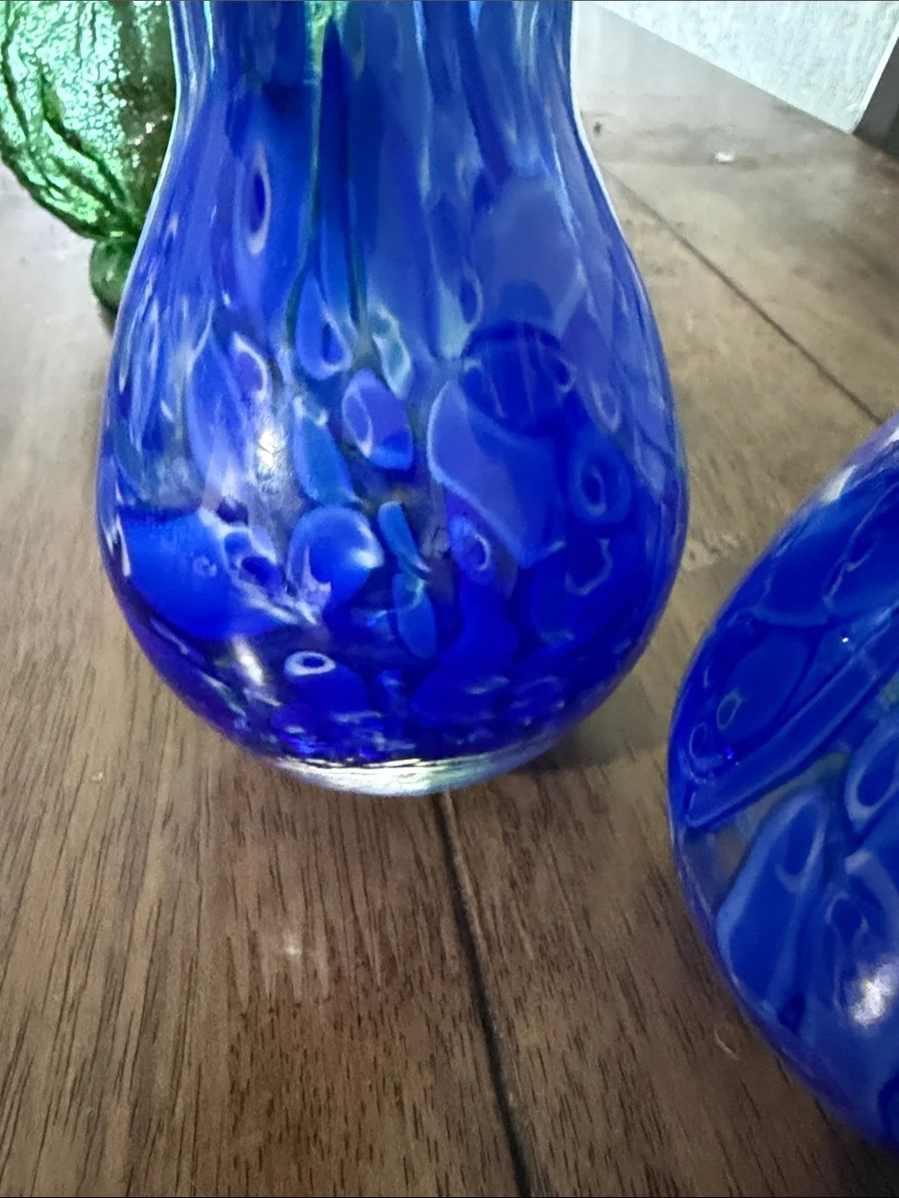 Hand-Blown Blue Art Glass Bud Vases - Pair 5 1/2''
