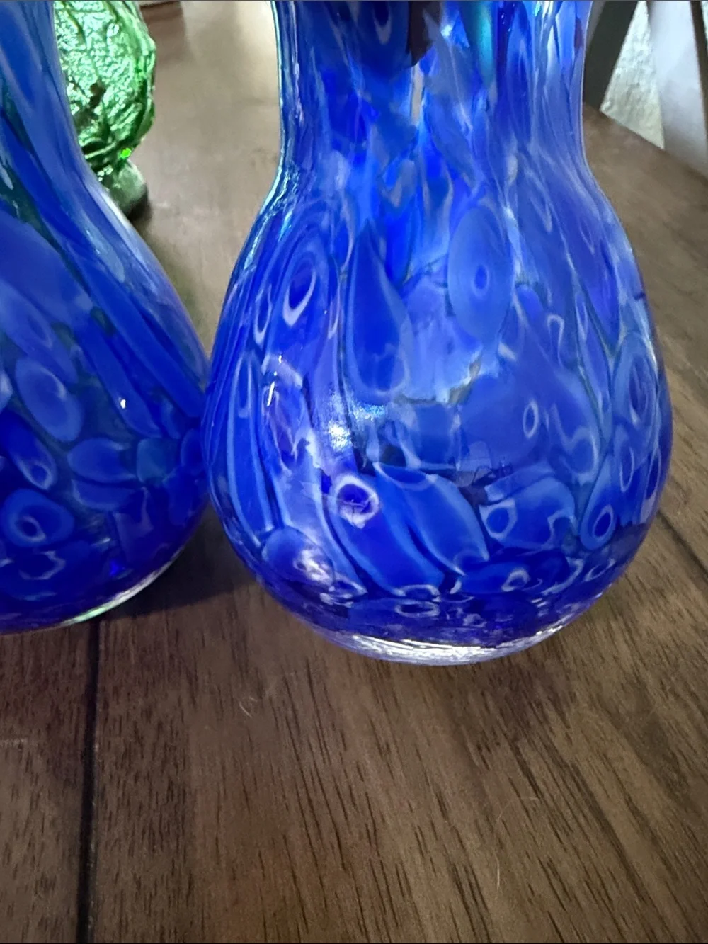 Hand-Blown Blue Art Glass Bud Vases - Pair 5 1/2''