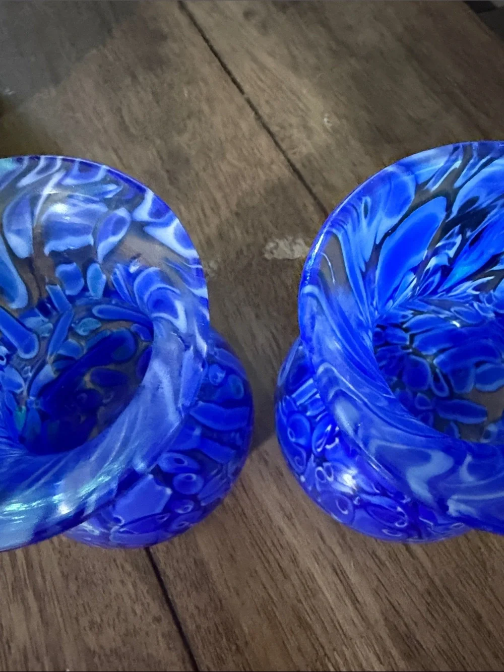 Hand-Blown Blue Art Glass Bud Vases - Pair 5 1/2''
