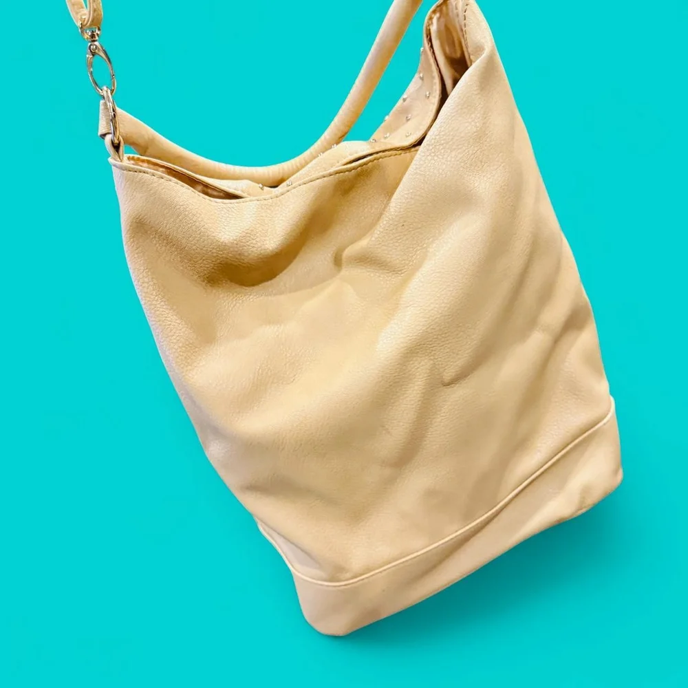 Tan Studded Shoulder Tote Bag