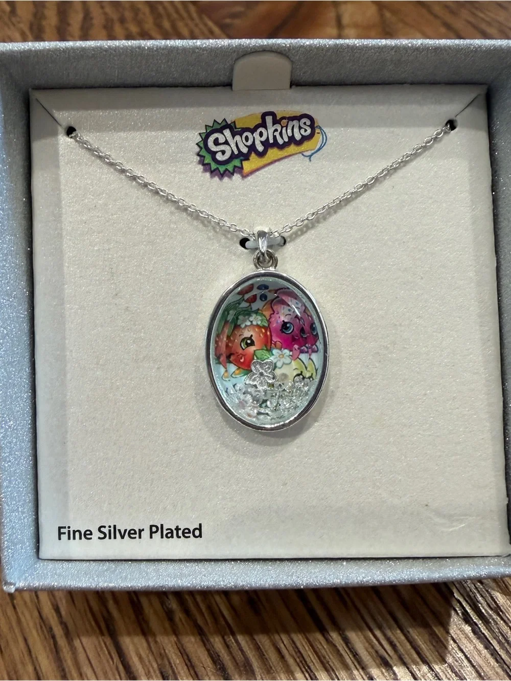 Shopkins Silver Plated Oval Pendant Necklace with Engraved I'm Sweet Earrings