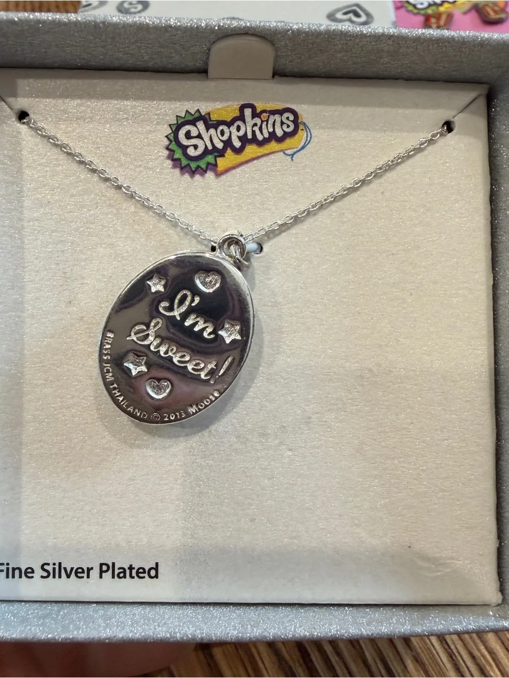 Shopkins Silver Plated Oval Pendant Necklace with Engraved I'm Sweet Earrings