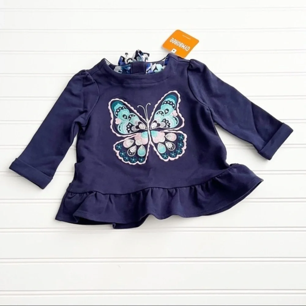 Gymboree 6-12 Months Navy Butterfly Long Sleeve Tee