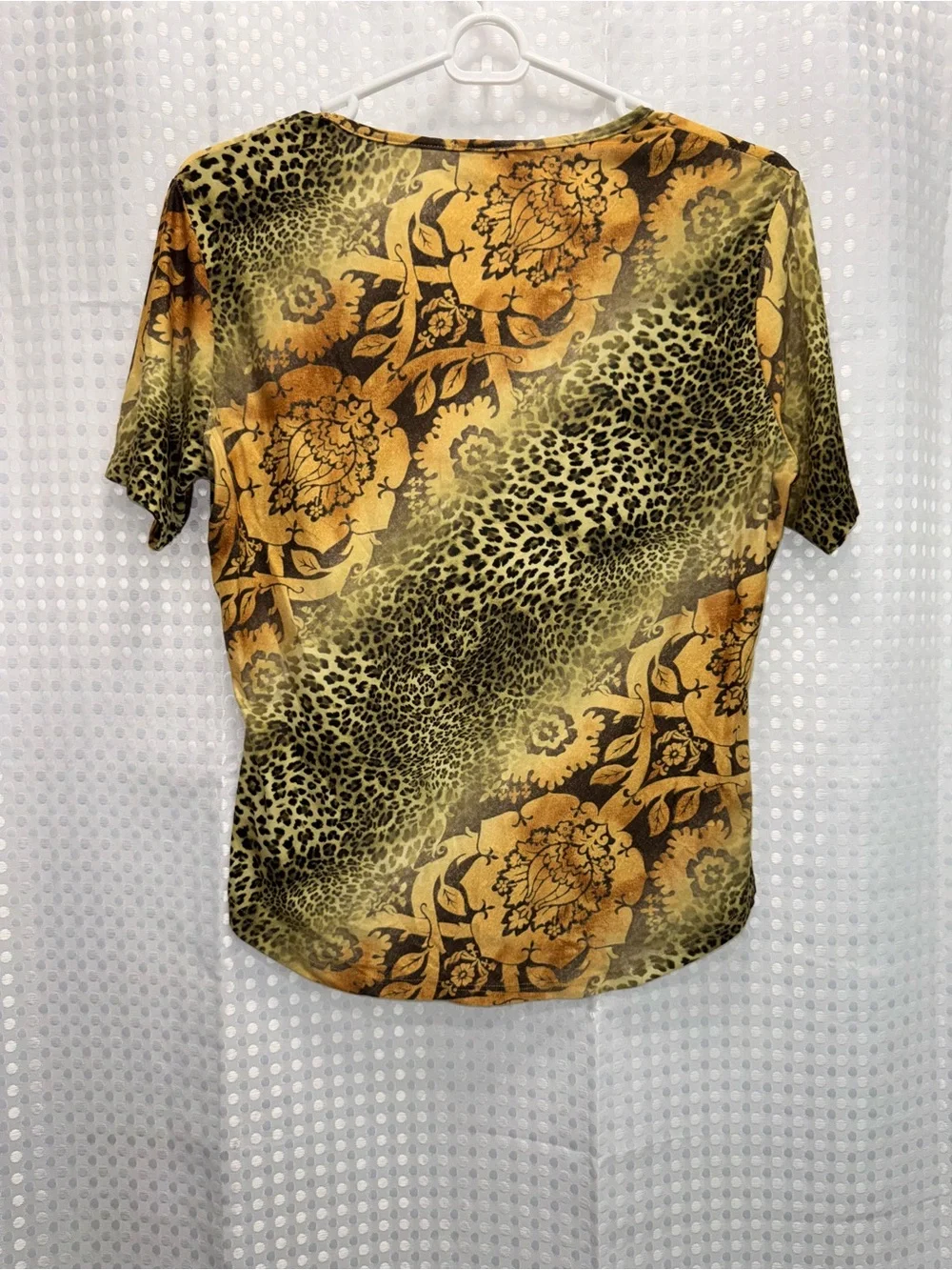 Fashion Bug Vintage Floral & Animal Cheetah Print Lace-Up Women's Blouse Mustard