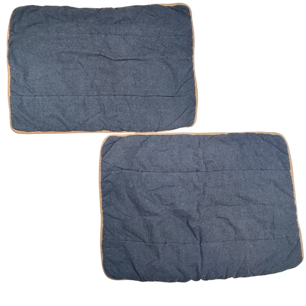 Pottery Barn Dorm Standard Pillow‎ Shams Set of 2 Navy Blue Tan Chambray Quilted