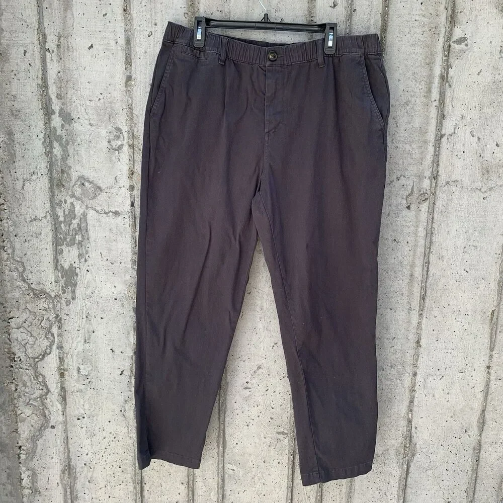 COVE Men's Chino Pants 38x30 Charcoal Gray Tapered Leg Elastic Waist Pockets